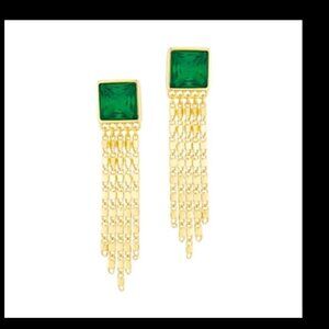 Green & Gold Chain Tassel Earringss